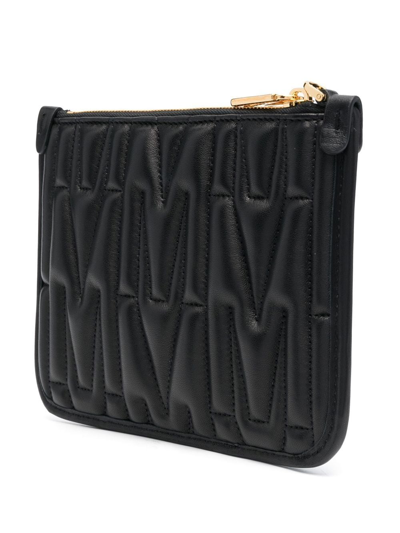 Shop Moschino Quilted Logo-plaque Clutch Bag In Black
