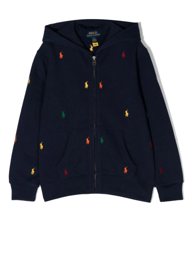 Shop Ralph Lauren Polo Pony Embroidered Zip-up Hoodie In 蓝色