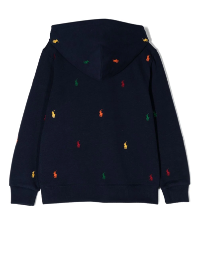 Shop Ralph Lauren Polo Pony Embroidered Zip-up Hoodie In 蓝色