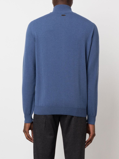 Shop Corneliani Ribbed-knit Zip-up Sweater In 蓝色