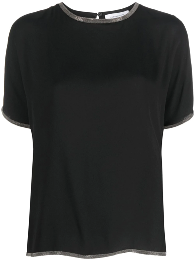 Shop Fabiana Filippi Embellished-crew Neck T-shirt In 黑色