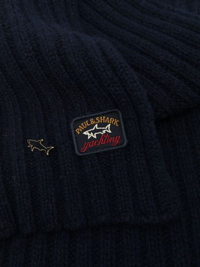 Shop Paul & Shark Logo-patch Ribbed Wool Scarf In 蓝色