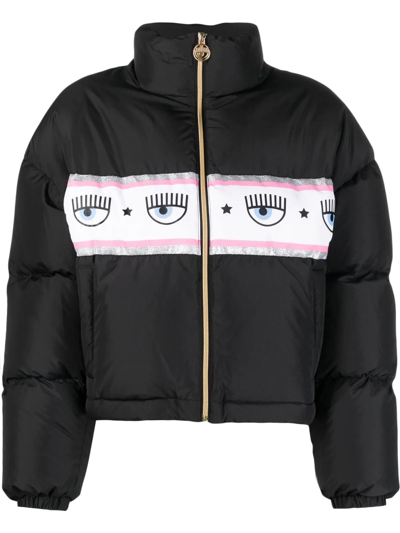 Shop Chiara Ferragni Logo-print Puffer Jacket In 黑色