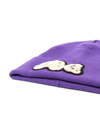 Shop Palm Angels Teddy Bear Logo-embroidered Beanie In 紫色