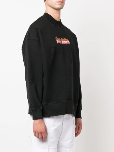Palm Angels Burning Logo Classic Tee L/s In 1001 Blach White