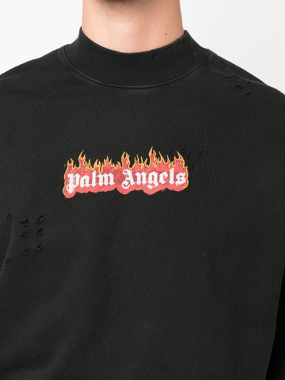 Palm Angels Burning Logo Classic Tee L/s In 1001 Blach White