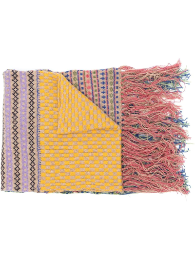 Shop Nick Fouquet Panelled Wool Fringed Scarf In 黄色