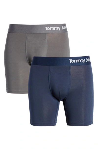 Shop Tommy John 2-pack Cool Cotton 6-inch Boxer Briefs In Iron Grey/ Navy