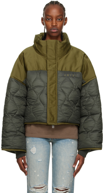 Shop Amiri Green Quilted Puffer Down Jacket In Olive Green