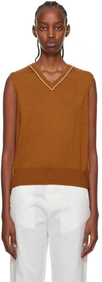 Shop Rosetta Getty Orange V-neck Sweater Vest In Cognac