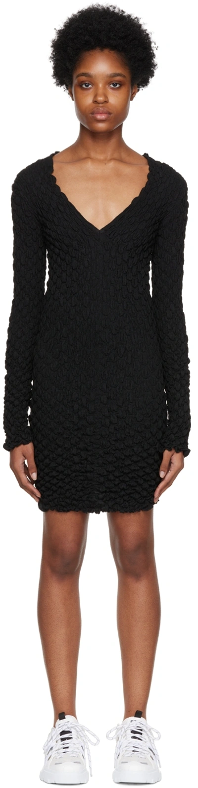 Shop Mcq By Alexander Mcqueen Black Shirred Minidress In 1000 Darkest Black