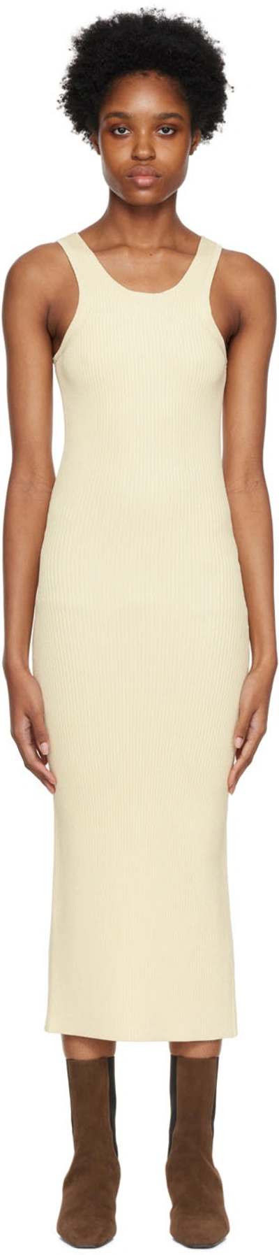 Shop Totême Yellow Curved Compact Midi Dress In 753 Elderflower