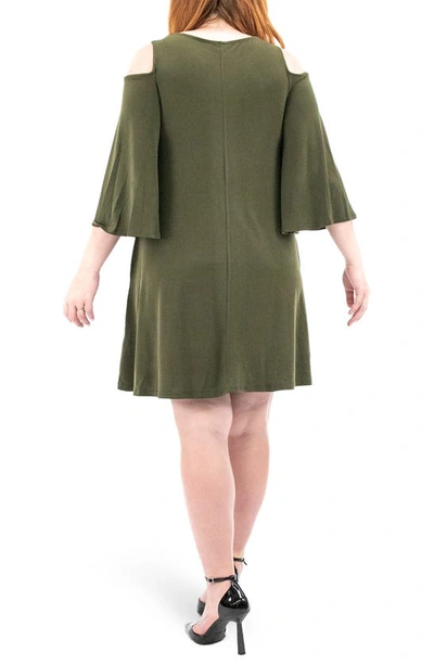 Nina Leonard Shoulder Cutout Dress In Olive