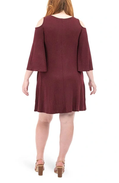 Nina Leonard Shoulder Cutout Dress In Deepwiine