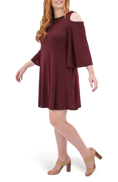 Nina Leonard Shoulder Cutout Dress In Deepwiine