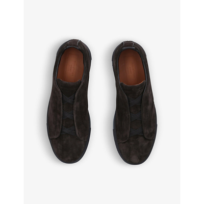 Ermenegildo Zegna Triple Stitch Leather And Fabric Low-top Trainers In Brown
