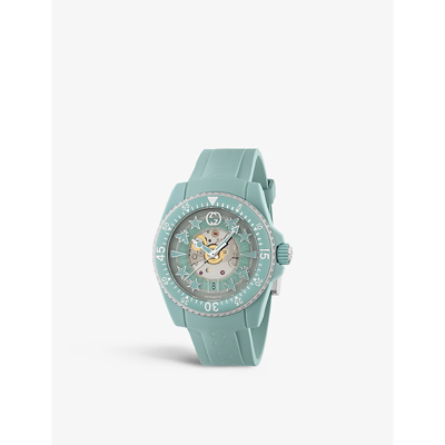Shop Gucci Ya136344 Dive Recycled-steel And Rubber Automatic Watch In Blue
