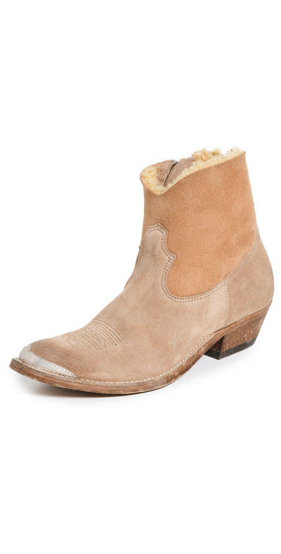 Shop Golden Goose Young Shearling Lined Boots In Tobacco/cream