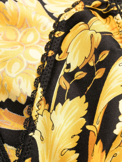 Shop Versace Barocco-print Silk Bra In Gold