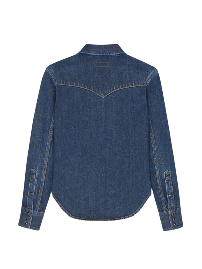 Shop Saint Laurent Curved-hem Denim Shirt In Blue