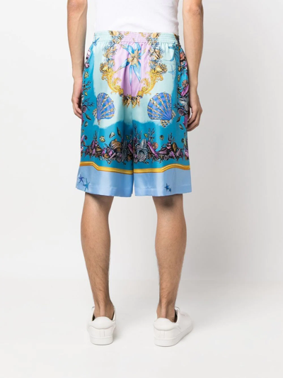 Shop Versace Trésor De La Mer Silk Shorts In Blue