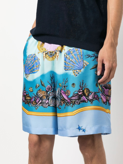 Shop Versace Trésor De La Mer Silk Shorts In Blue