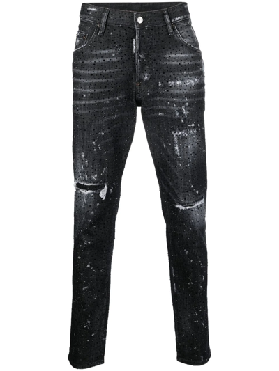 Shop Dsquared2 Skater Rhinestone-embellished Skinny Jeans In Black