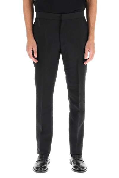 Shop Versace Logo Embroidered Straight Leg Tailored Pants In Black
