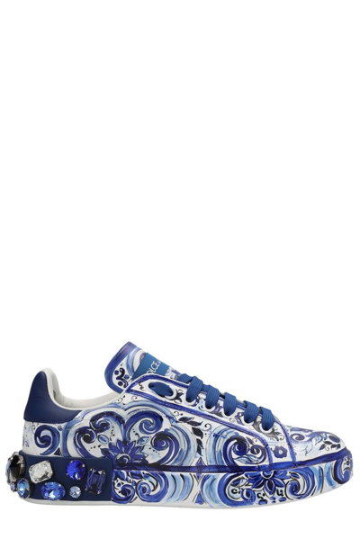 Shop Dolce & Gabbana Portofino Embellished Majolica Print Sneakers In Multi