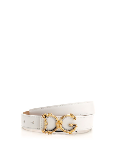 Shop Dolce & Gabbana Baroque Logo Buckle Belt In White