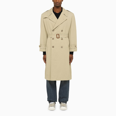 Shop Maison Margiela Beige Double-breasted Trench Coat With Belt