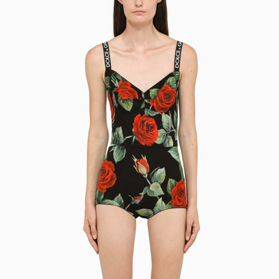 Shop Dolce & Gabbana Dolce&gabbana | Bodysuit In Rose Print Silk