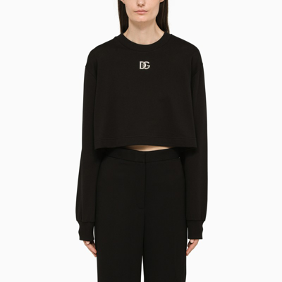Shop Dolce & Gabbana Black Cotton Cropped Sweatshirt With Logo
