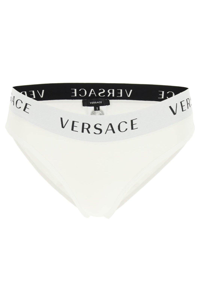 Shop Versace Logo Band Briefs In Bianco