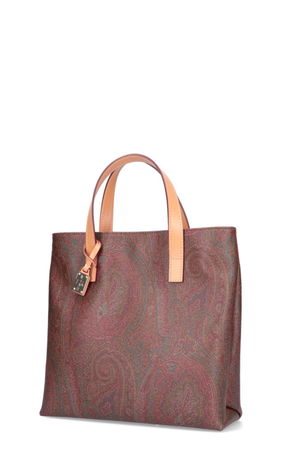 Shop Etro Paisley Printed Top Handle Bag In Brown