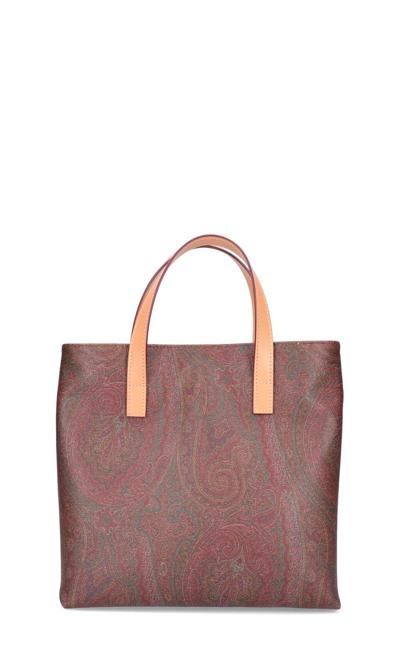 Shop Etro Paisley Printed Top Handle Bag In Brown
