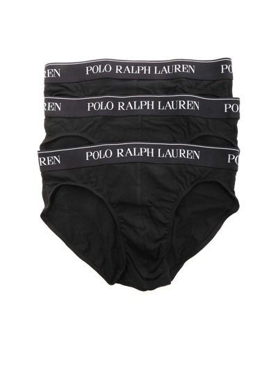 Shop Polo Ralph Lauren Logo Band Three-pack Briefs In Nero