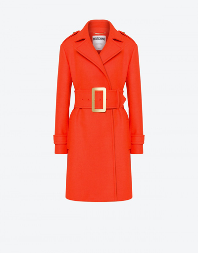 Shop Moschino Cloth Coat With Belt In Orange