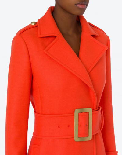 Shop Moschino Cloth Coat With Belt In Orange