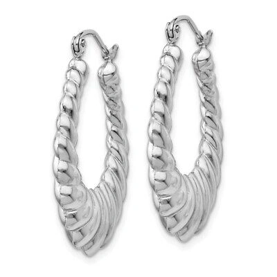 Pre-owned Superdealsforeverything Real 14kt White Gold Polished Scalloped Hoop Earrings