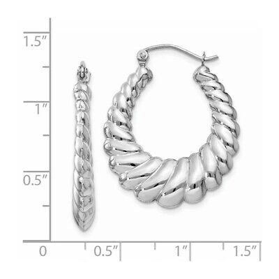 Pre-owned Superdealsforeverything Real 14kt White Gold Polished Scalloped Hoop Earrings