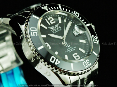 Pre-owned Tresod Men Super Luminova Ocean Master Auto Black Dial Sapphire Crystal Ss Watch