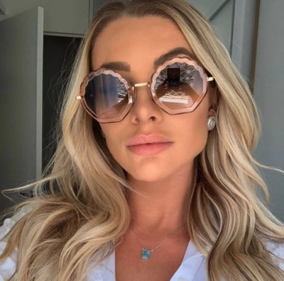 Pre owned Chloe Chloe Tally Round Scalloped 56mm Geometric Sunglasses Msrp 460 Lt Pink Grd Blue In Light Pink Gradient Blue ModeSens