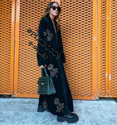 Pre-owned Zara Limited Edition Velvet Kimono Dress Embroidered Green Xs -  Xxl 2731/342 | ModeSens