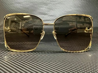 Pre-owned Gucci Gg1020s 001 Gold Square 61 Mm Women's Sunglasses In Green