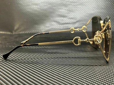 Pre-owned Gucci Gg1020s 001 Gold Square 61 Mm Women's Sunglasses In Green