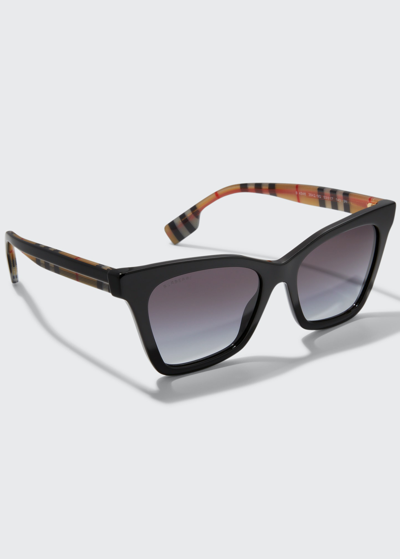 Shop Burberry Check-print Acetate Cat-eye Sunglasses In Dark Havana