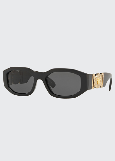 Shop Versace Men's Geometric Propionate Sunglasses In Black/gray