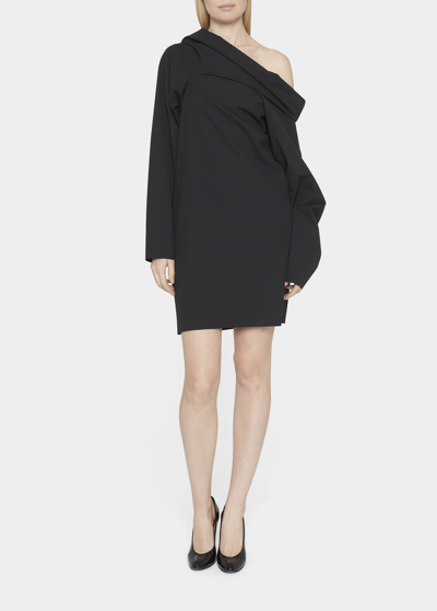 Shop Mm6 Maison Margiela Off-the-shoulder Draped Mini Dress In Black