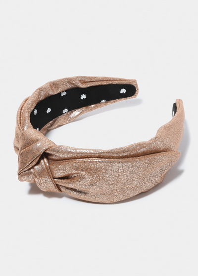 Shop Lele Sadoughi Knotted Vegan Leather Veronica Headband In Gold
